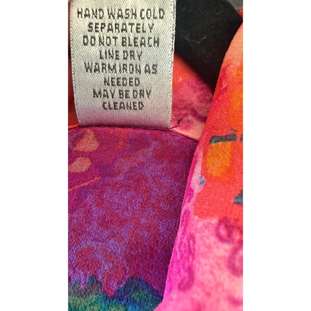 Chico's Women Medium 100% Silk Shirt Sheer Pink Multicolor Art To Wear Top - Picture 4 of 15